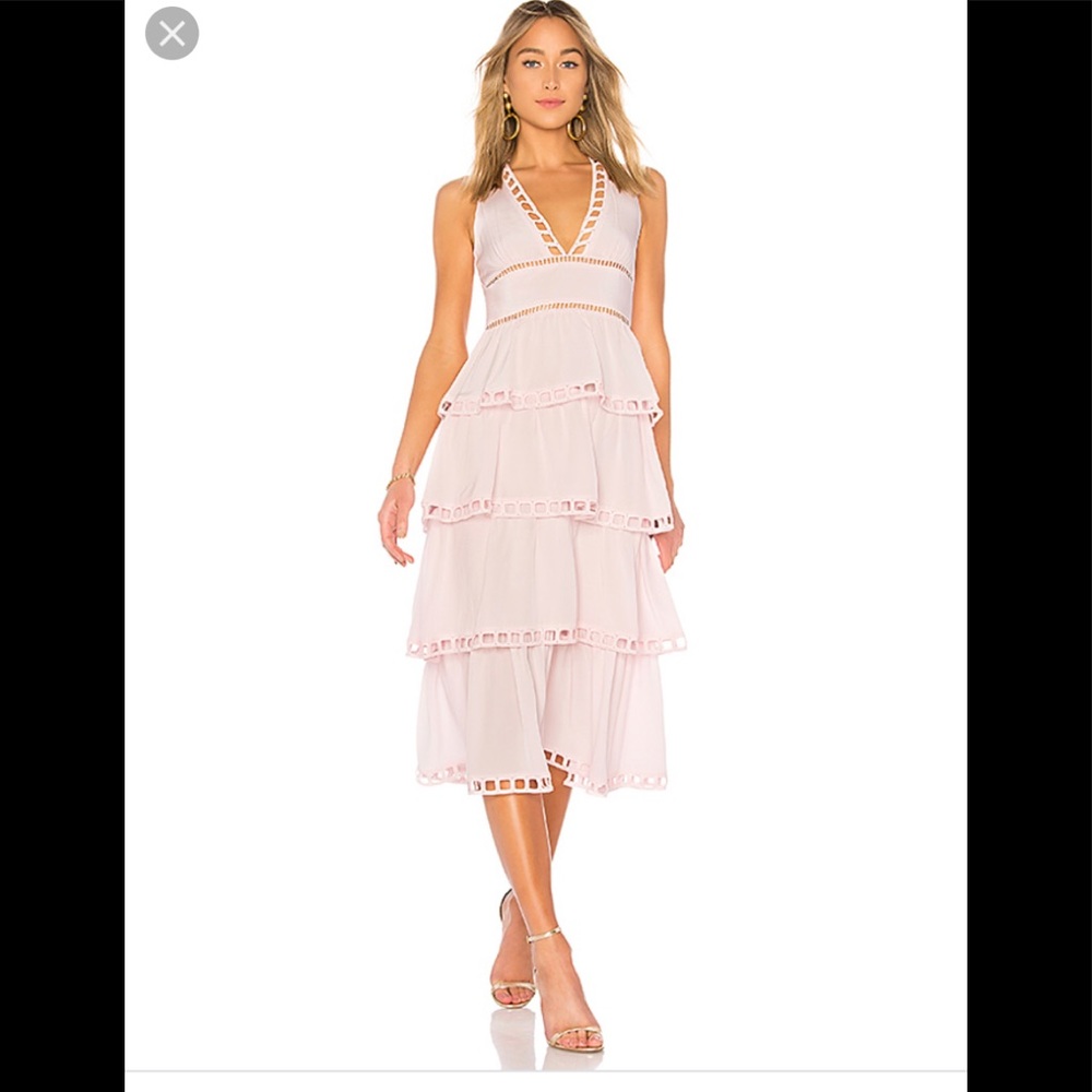 Bubble gum pink Cynthia Rowley tiered midi dress